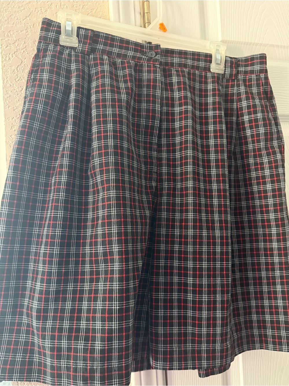 Women’sBlack Plaid Dress shorts- Red & White Windowpane